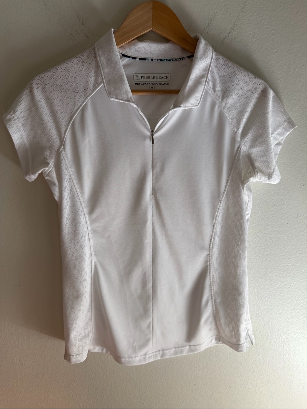 Pebble Beach White Short-Sleeve Zip Golf Polo